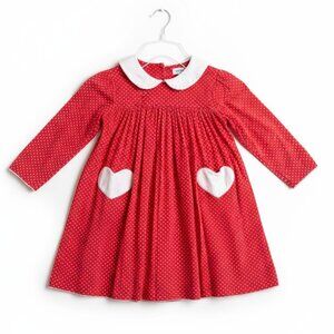 Shrimp & Grits Kids Girls Heart Print Pocket Holiday Christmas Dress Size 7 Red
